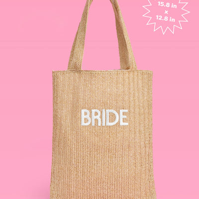 Bride Beach Tote - embroidered straw tote