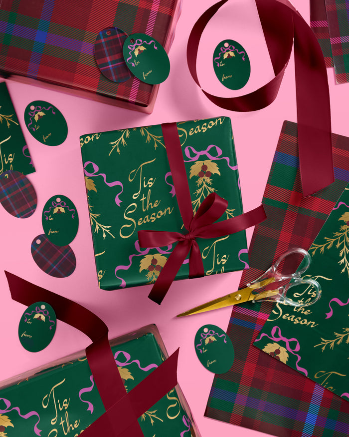 Tis the Season Wrapping Paper - 12 sheets + 16 tags