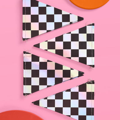 Checked Out Banner - black + iridescent banner