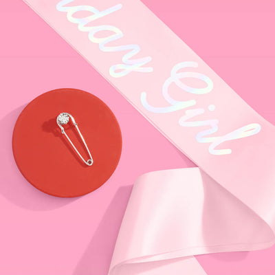 Shimmer Bday Girl Sash - pink and iridescent foil