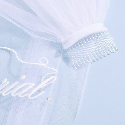 Marriage Material Veil - embroidered veil w/ pearls