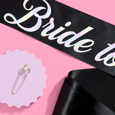 Bride or Die Sash - black silk + iridescent foil
