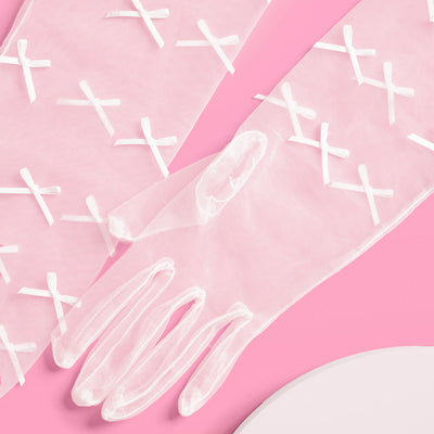 Tying the Knot Duo - mini bows veil + gloves