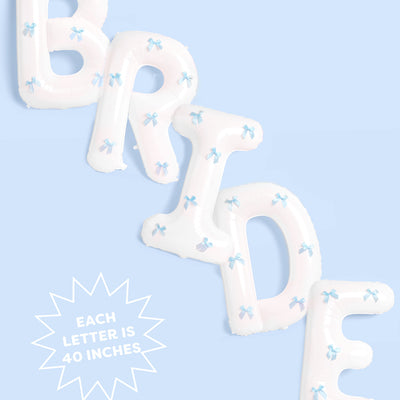 XL Bride + Bows Balloons - 40" white balloons + blue bows