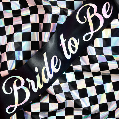 Bride or Die Sash - black silk + iridescent foil