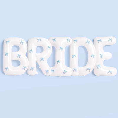 XL Bride + Bows Balloons - 40" white balloons + blue bows