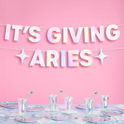It's Giving Aries Banner - iridescent foil banner