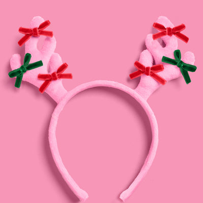 Pink Rein-dear Headband - stuffed velvet headband