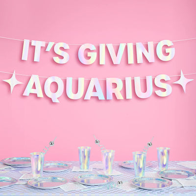 It's Giving Aquarius Banner - iridescent foil banner