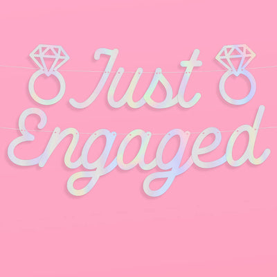 Just Engaged Banner - iridescent foil banner