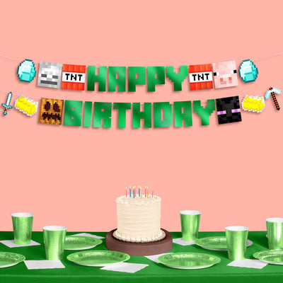 Pixel Mining Birthday Banner - mirrored green banner
