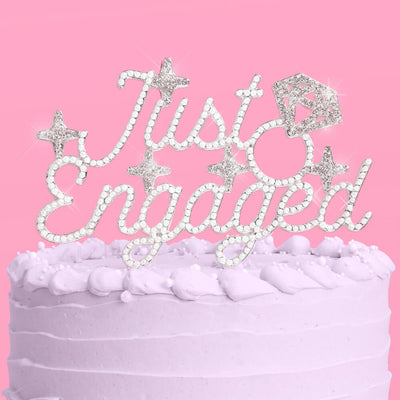 Just Engaged Topper - pearl + crystal cake topper