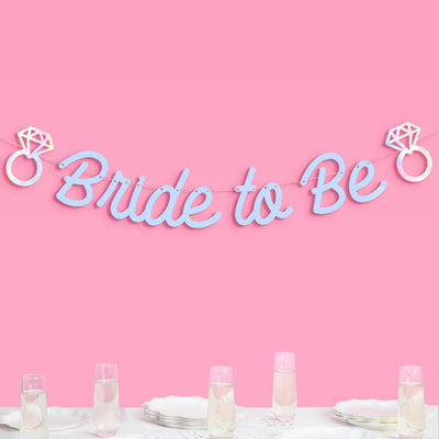 Blue Bride To Be Banner - matte blue + iridescent foil