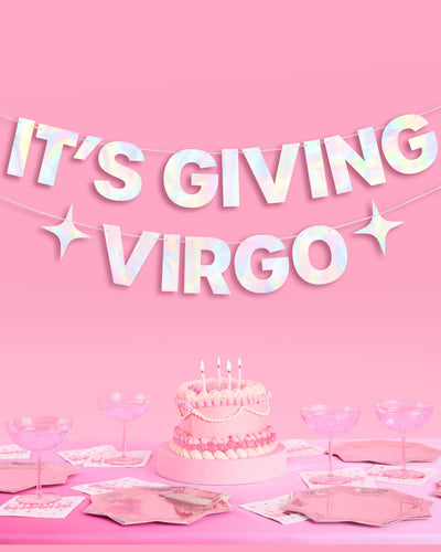 It's Giving Virgo Banner - iridescent foil banner