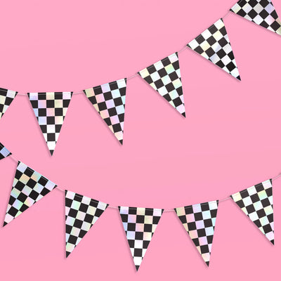 Checked Out Banner - black + iridescent banner