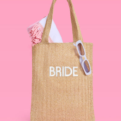 Bride Beach Tote - embroidered straw tote