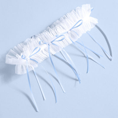 Something Blue Garter - white garter w. bows + pearls