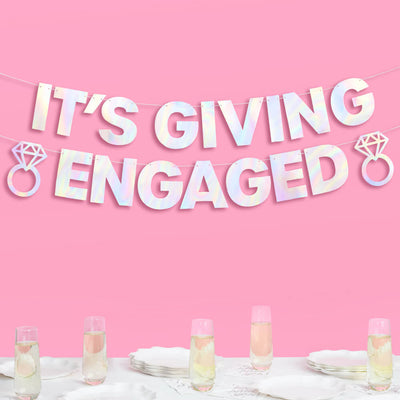 It's Giving Engaged Banner - iridescent foil banner