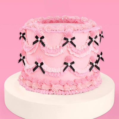 Black Bow Cake Toppers - 12 black + pearl cake toppers