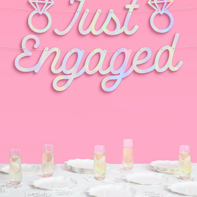 Just Engaged Banner - iridescent foil banner