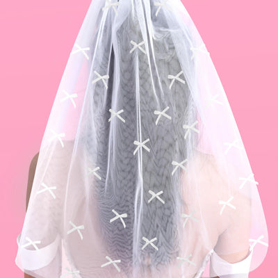 Tying the Knot Duo - mini bows veil + gloves