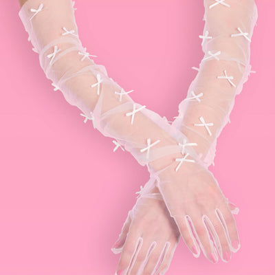 Tying the Knot Duo - mini bows veil + gloves