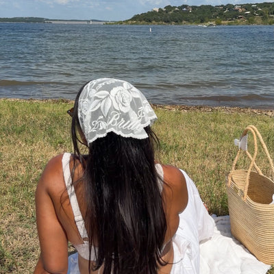 Bride Lace Headscarf - white embroidered bandana