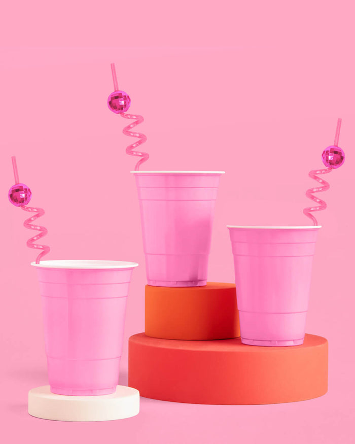 Pink Disco Straws - 16 reusable straws
