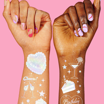 Cheers Birthday Tattoos - 96 iridescent temporary tattoos