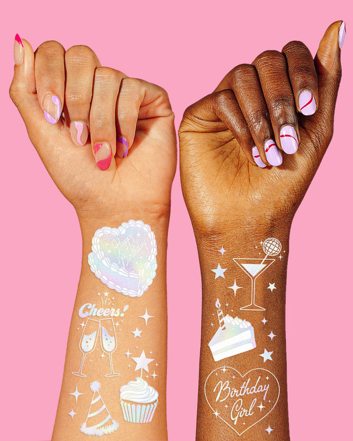 Cheers Birthday Tattoos - 96 iridescent temporary tattoos