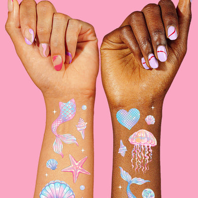 Pearlescent Mermaid Temporary Tattoos - 52 tattoos