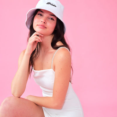 Bride Bucket Hat - embroidered cotton hat