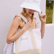 Beige Bride Tote - embroidered cotton tote