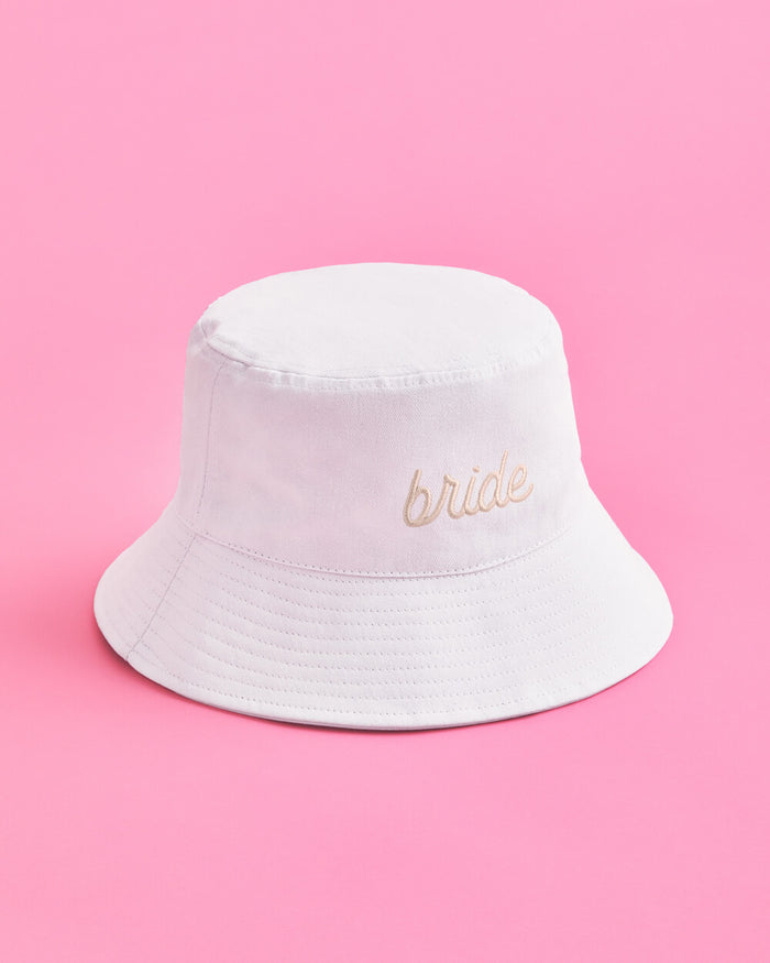 Beige Bride Bucket Hat - embroidered cotton hat