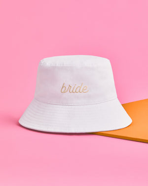Beige Bride Bucket Hat - embroidered cotton hat