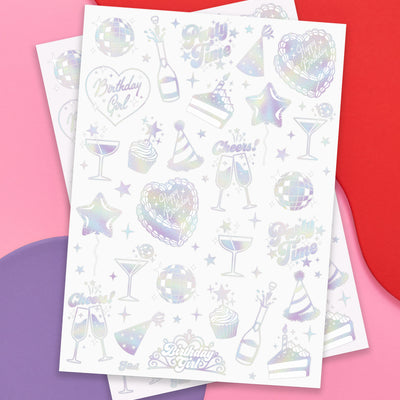 Cheers Birthday Tattoos - 96 iridescent temporary tattoos