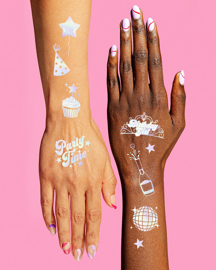 Cheers Birthday Tattoos - 96 iridescent temporary tattoos