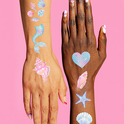 Pearlescent Mermaid Temporary Tattoos - 52 tattoos