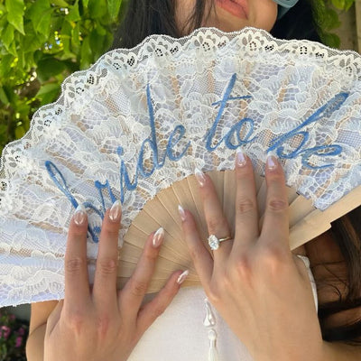 Bride to Be Fan - lace embroidered folding fan