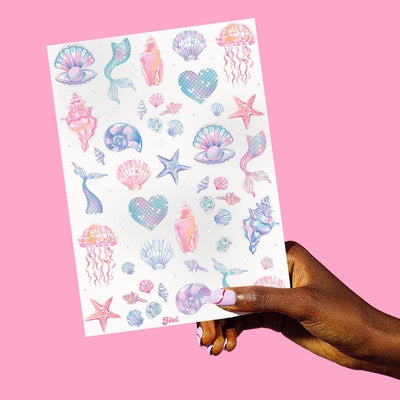 Pearlescent Mermaid Temporary Tattoos - 52 tattoos