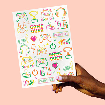 Neon Gamer Tattoos - 60 temporary tattoos