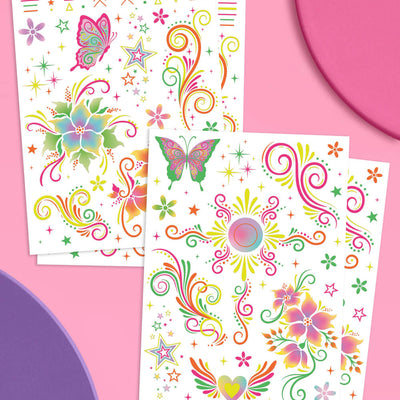 Fluorescent Rave Tattoos - 4 temporary tattoo sheets