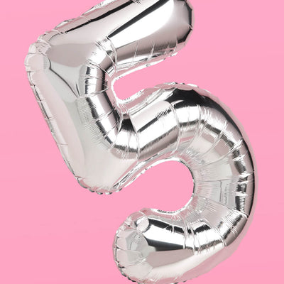 25 Number Balloons - 40" silver foil balloons