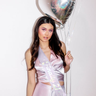 Finally 21 Sash - purple silk + foil