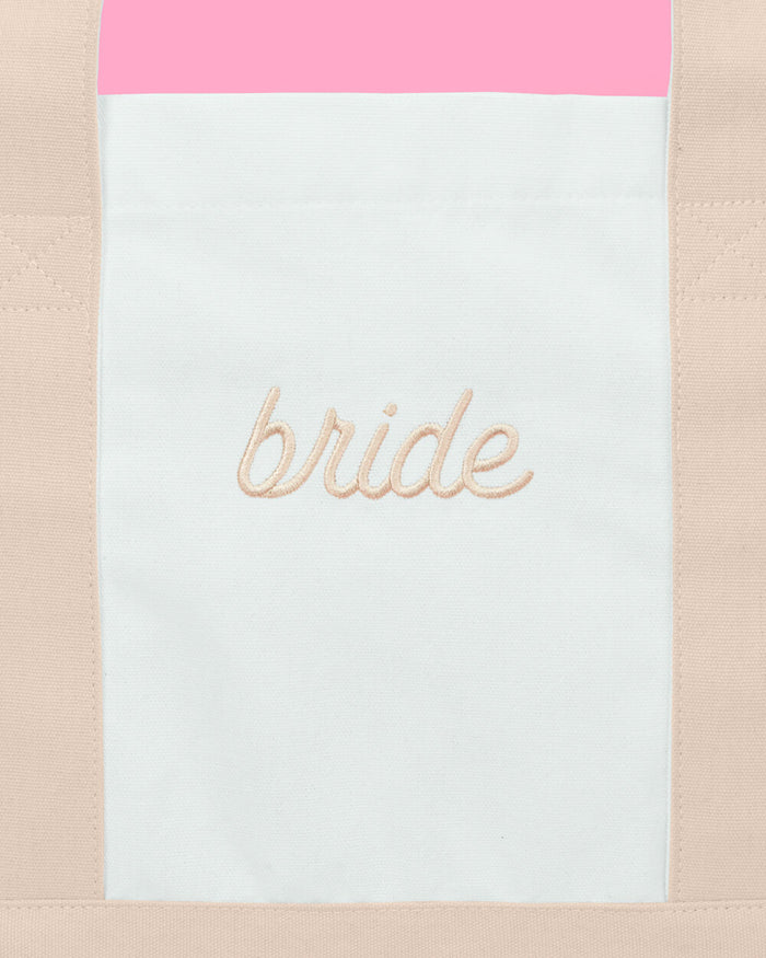 Beige Bride Boat Tote - embroidered cotton tote