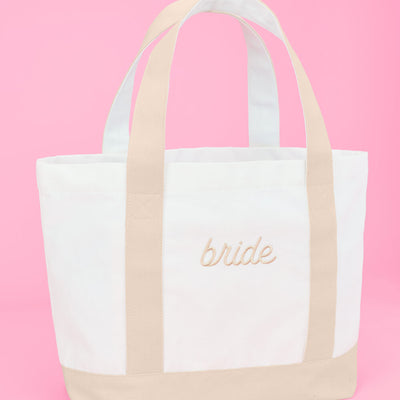 Beige Bride Tote - embroidered cotton tote