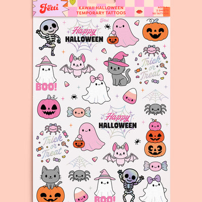 Pink Halloween Kawaii Tattoos - 50 temporary tattoos