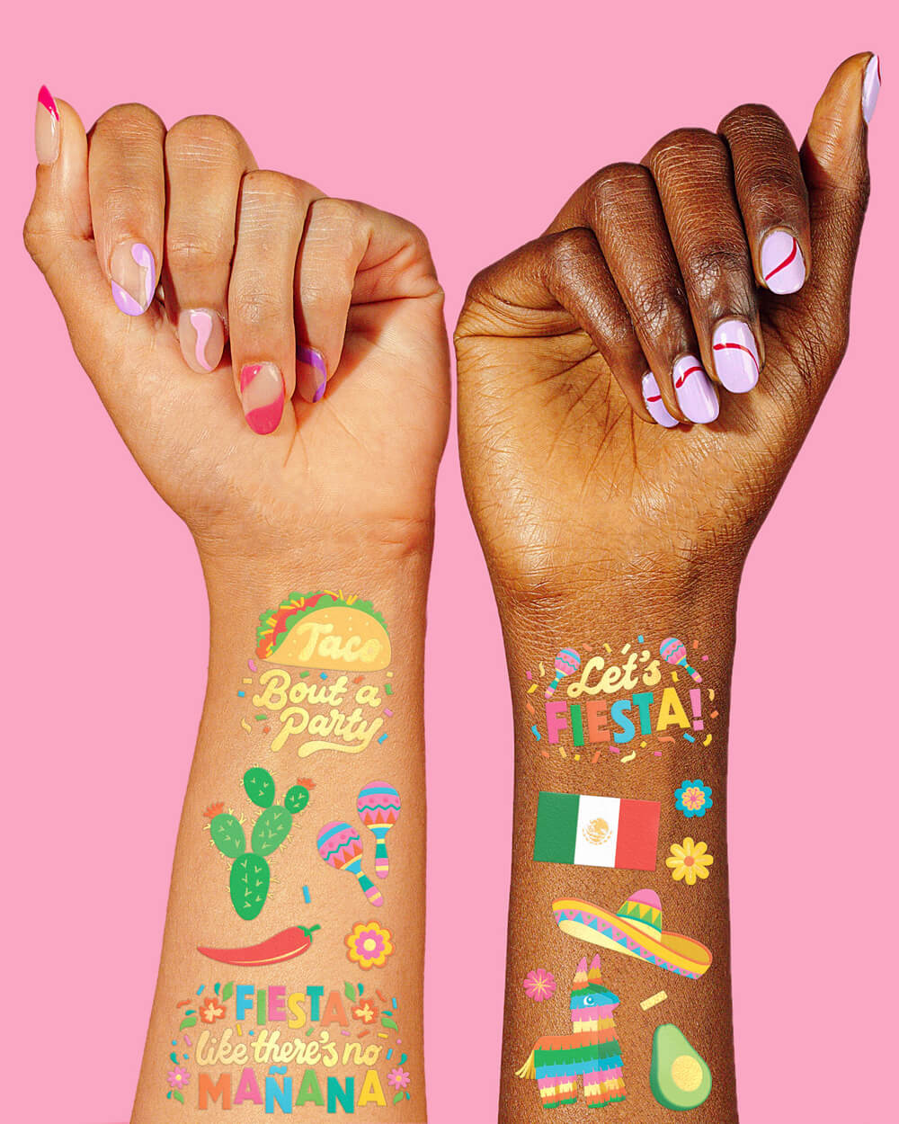 Let’s Fiesta Tats - 52 metallic temporary tattoos