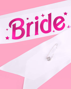 Let's Go Bride Sash - white silk + foil