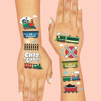 Train Temporary Tattoos - 48 metallic styles